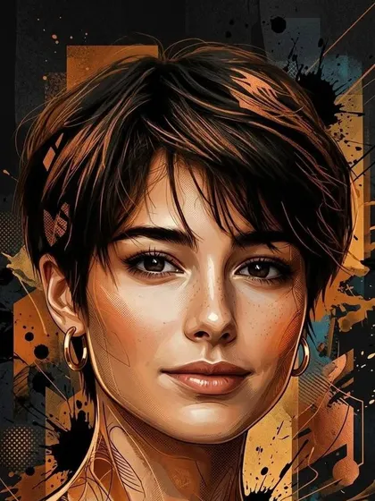 Portrait turned into an orange and black mixed-media poster